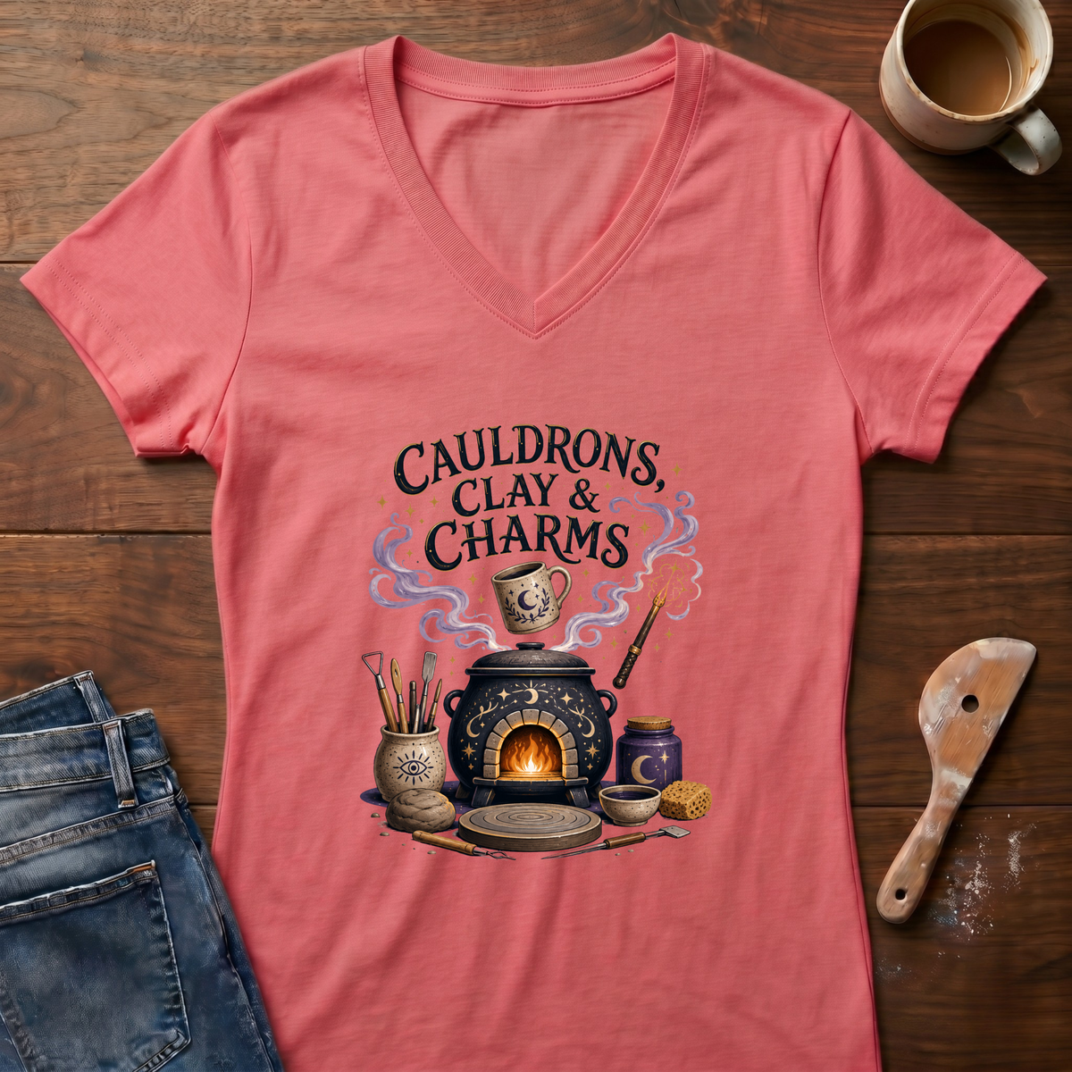 Cauldrons, Clay & Charms Ladies' V-Neck T-Shirt