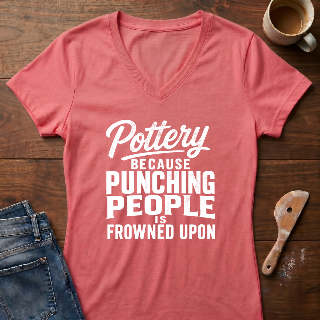 Pottery Because Punching People Is Frowned Upon Ladies' V-Neck T-Shirt