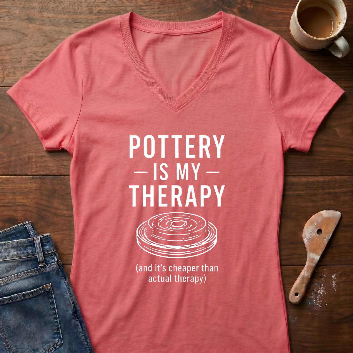 Pottery Is My Therapy Ladies' V-Neck T-Shirt