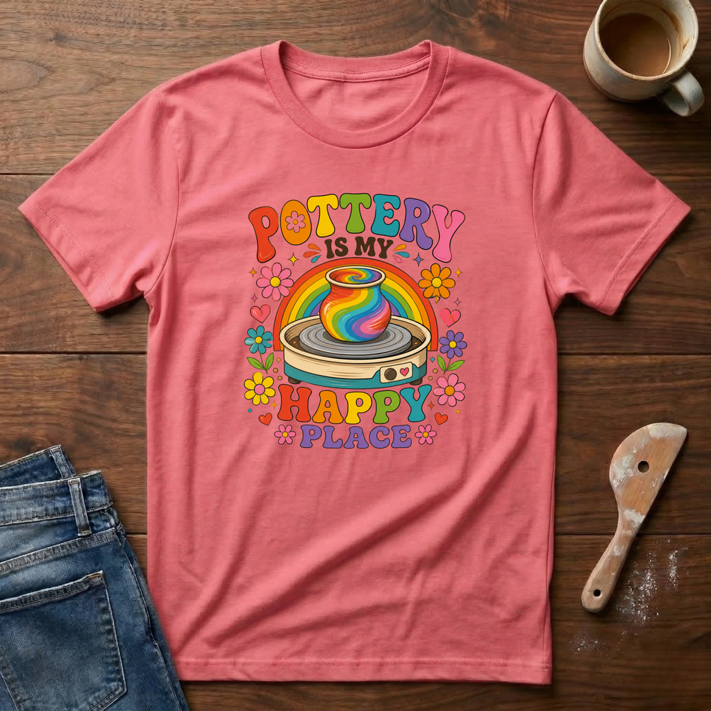 Pottery Is My Happy Place Rainbow T-Shirt