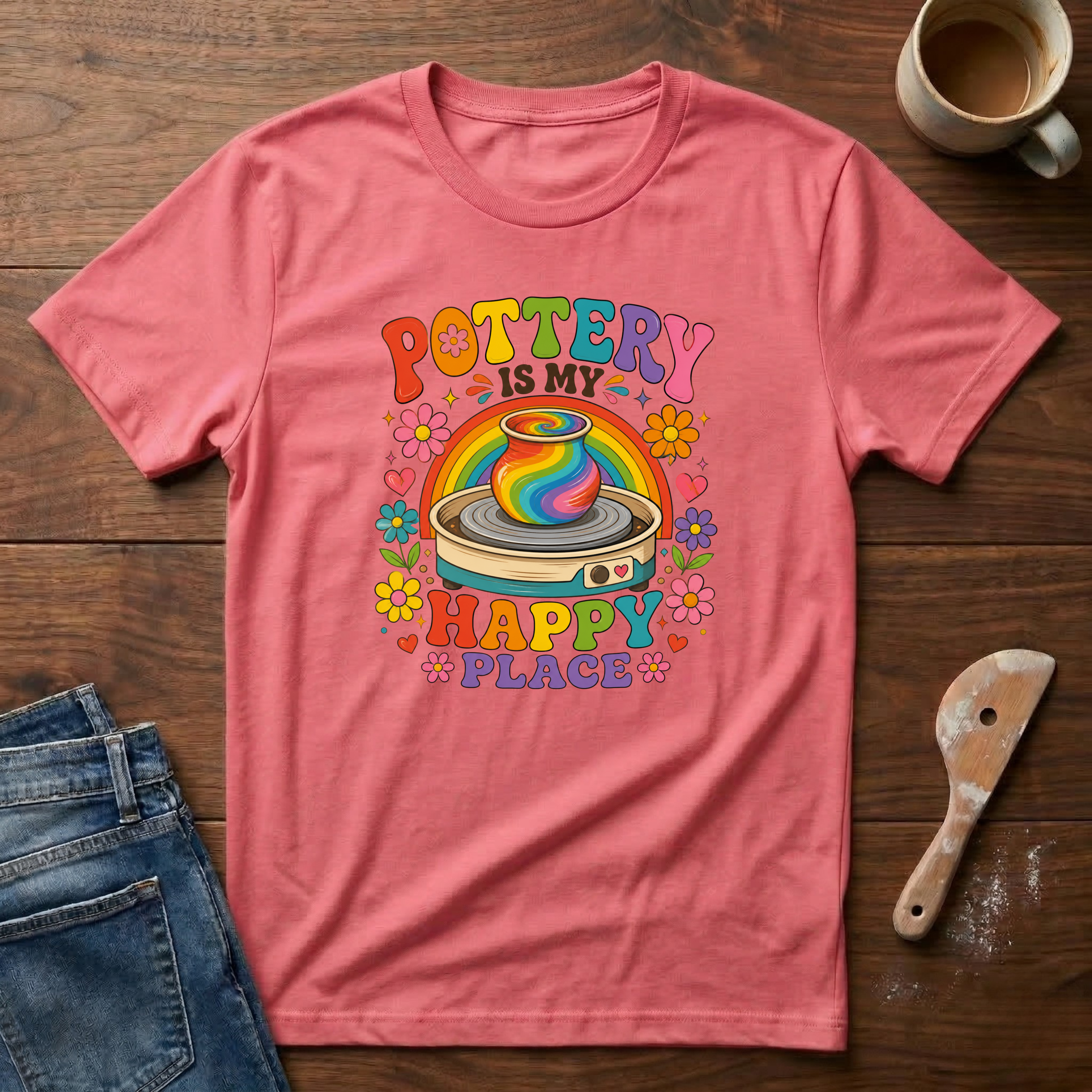 Pottery Is My Happy Place Rainbow T-Shirt