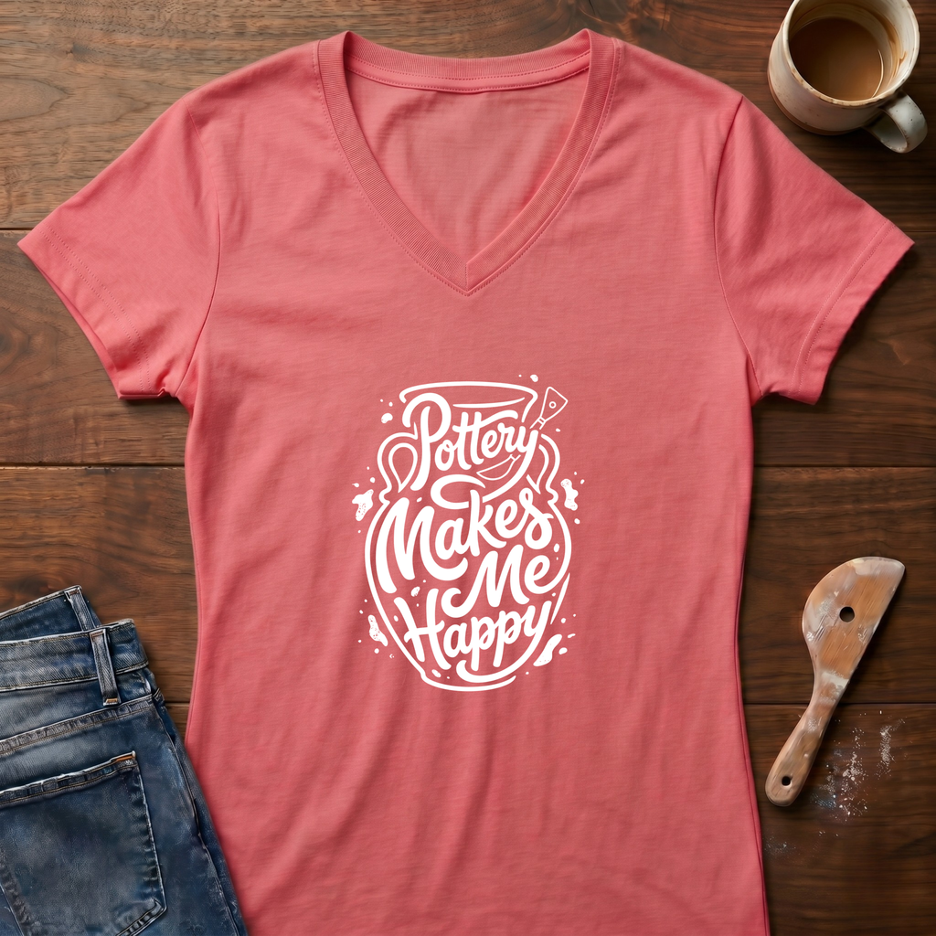 Pottery Makes Me Happy Ladies' V-Neck T-Shirt