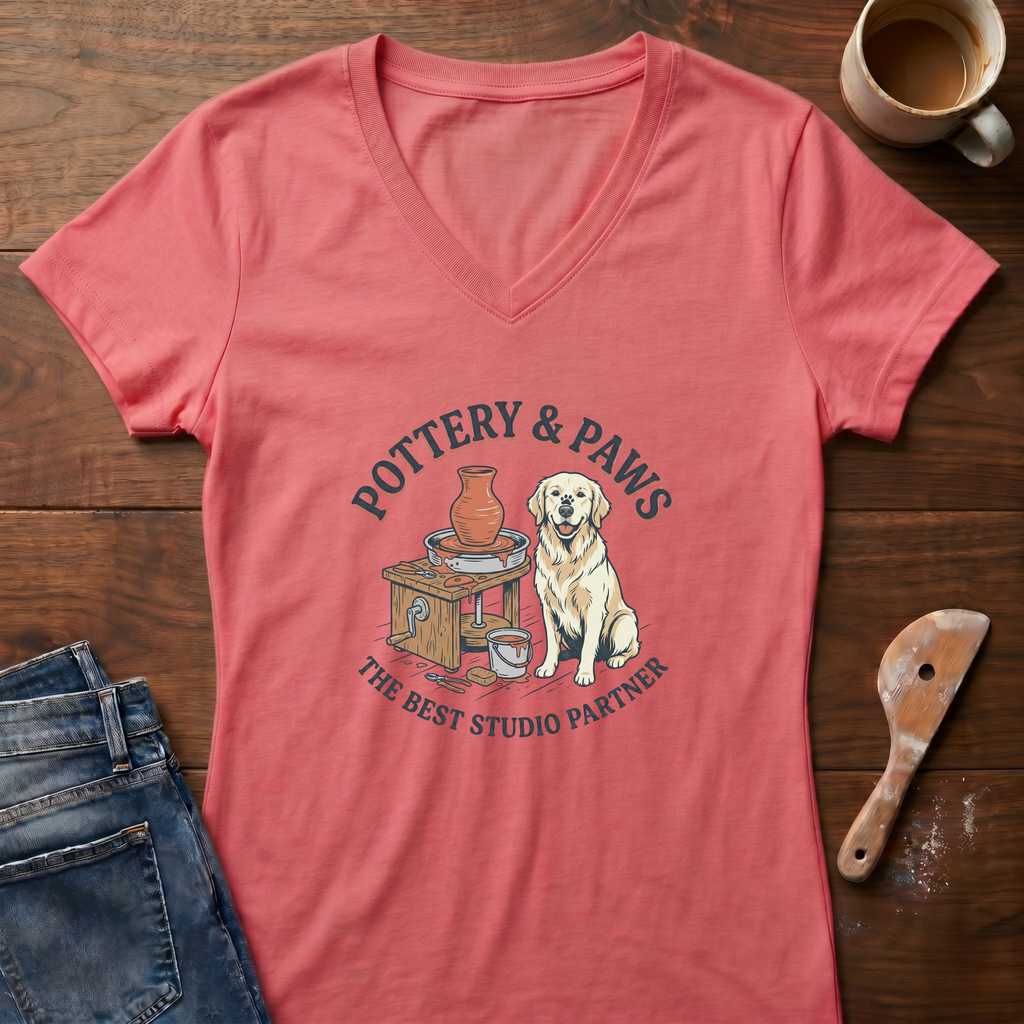Pottery And Paws Ladies' V-Neck T-Shirt