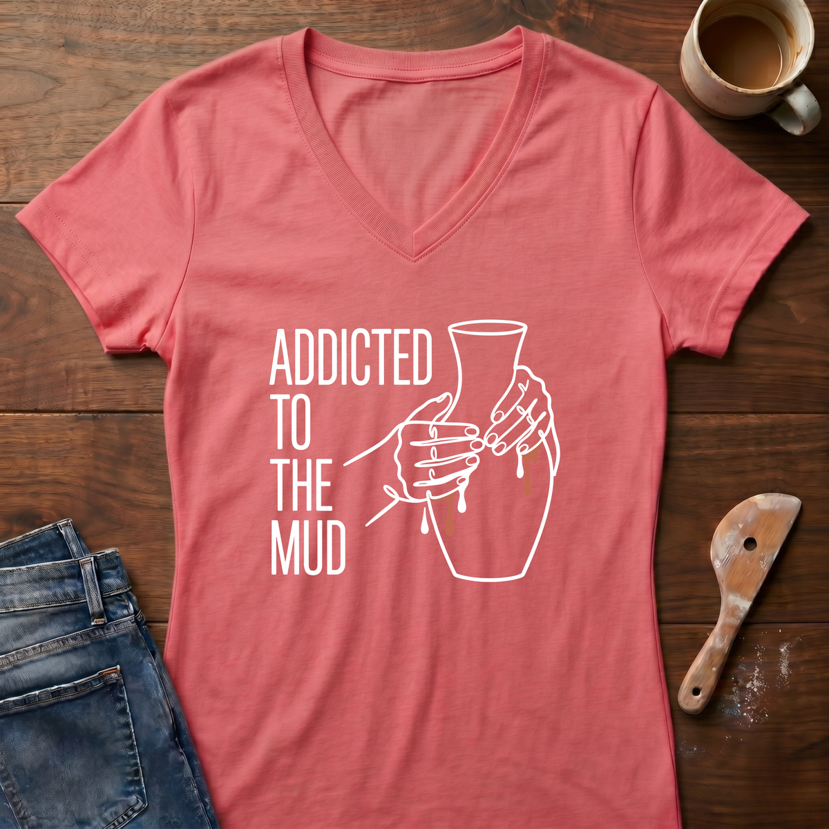 Addicted To The Mud Ladies' V-Neck T-Shirt