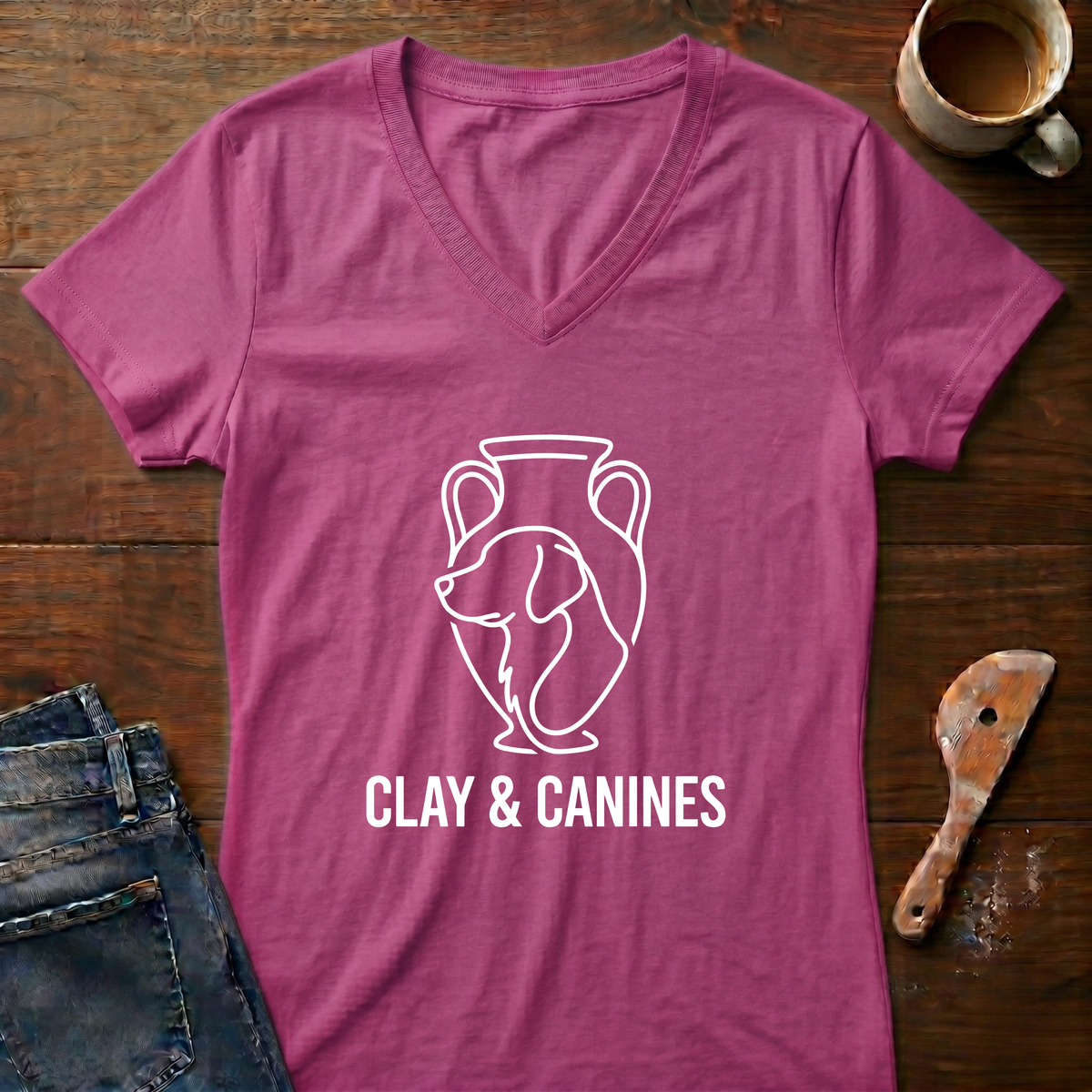 Clay & Canines Ladies' V-Neck T-Shirt