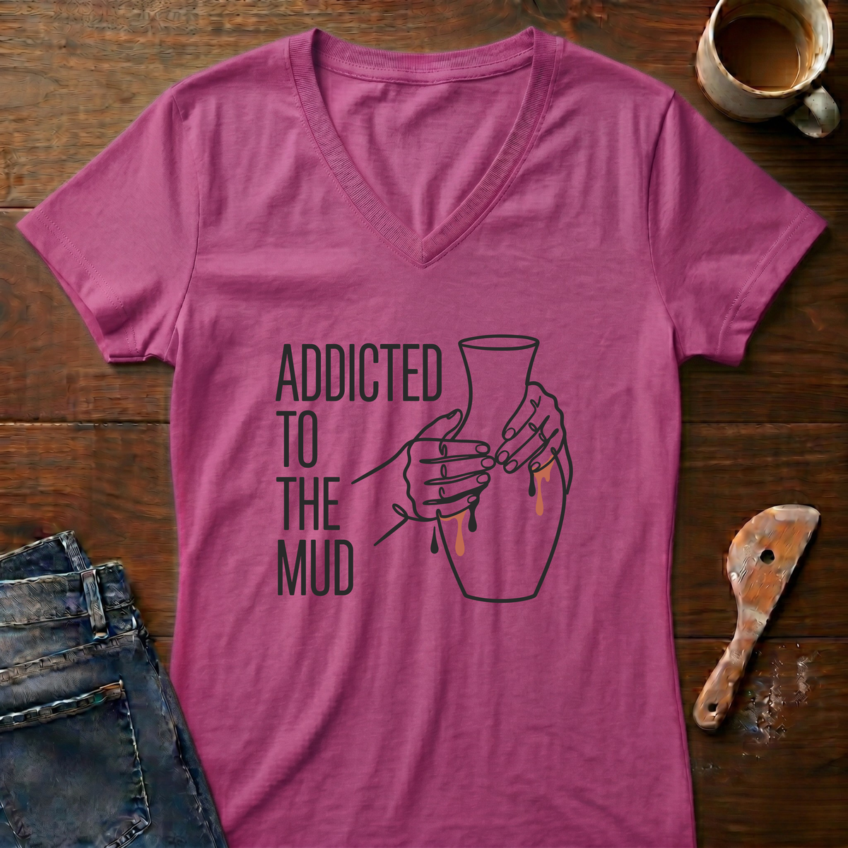 Addicted To The Mud Ladies' V-Neck T-Shirt