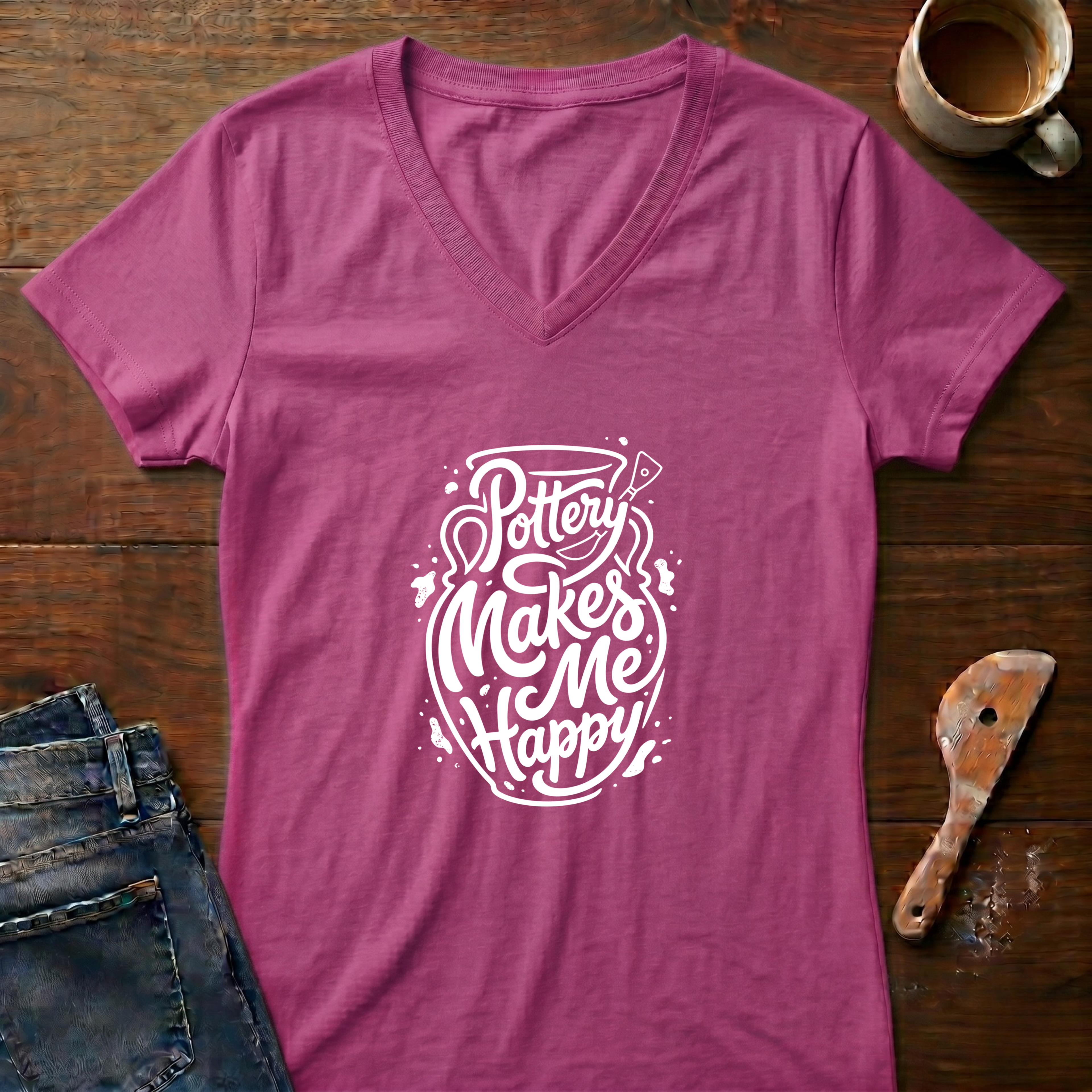 Pottery Makes Me Happy Ladies' V-Neck T-Shirt