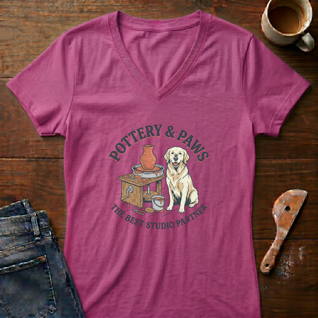 Pottery And Paws Ladies' V-Neck T-Shirt