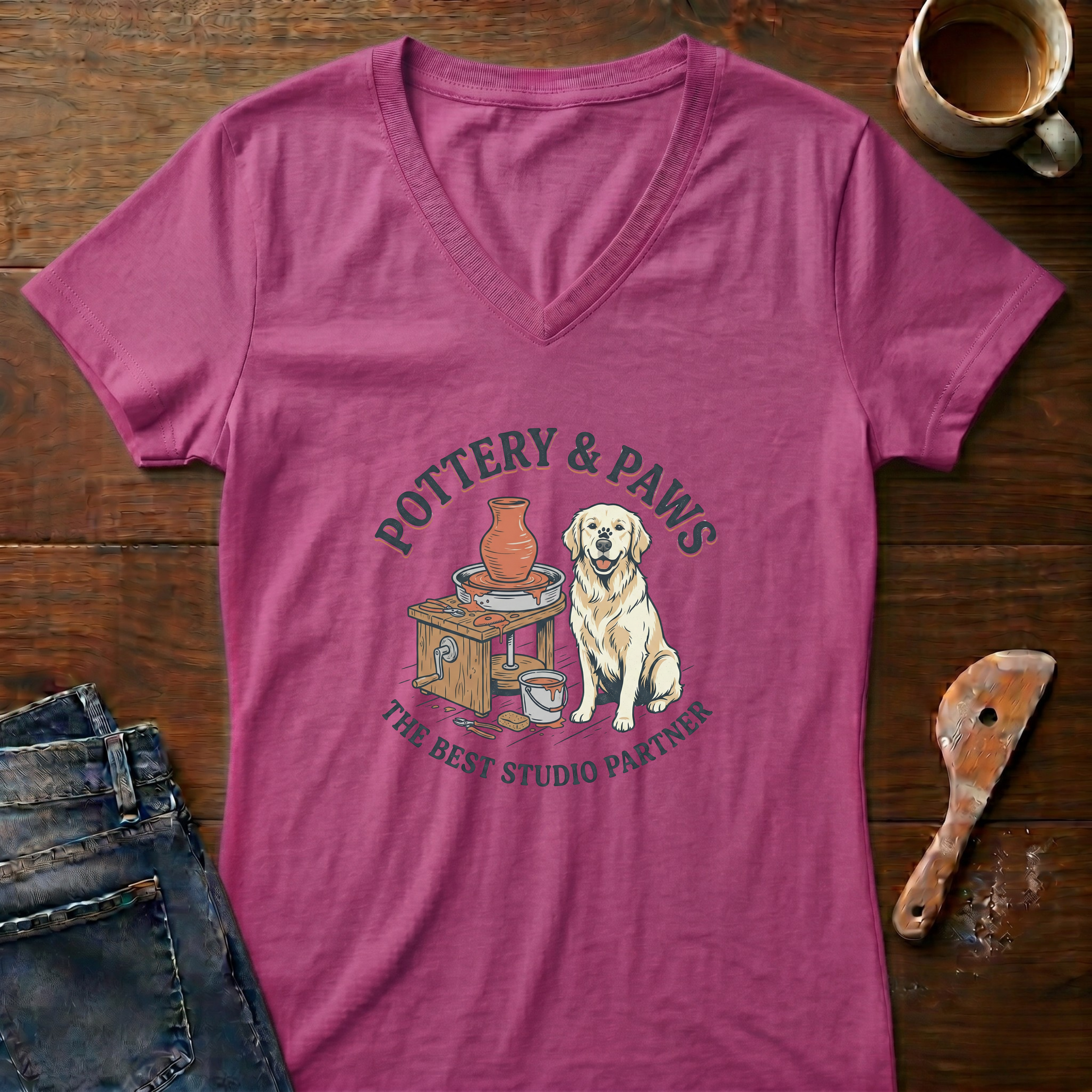 Pottery And Paws Ladies' V-Neck T-Shirt