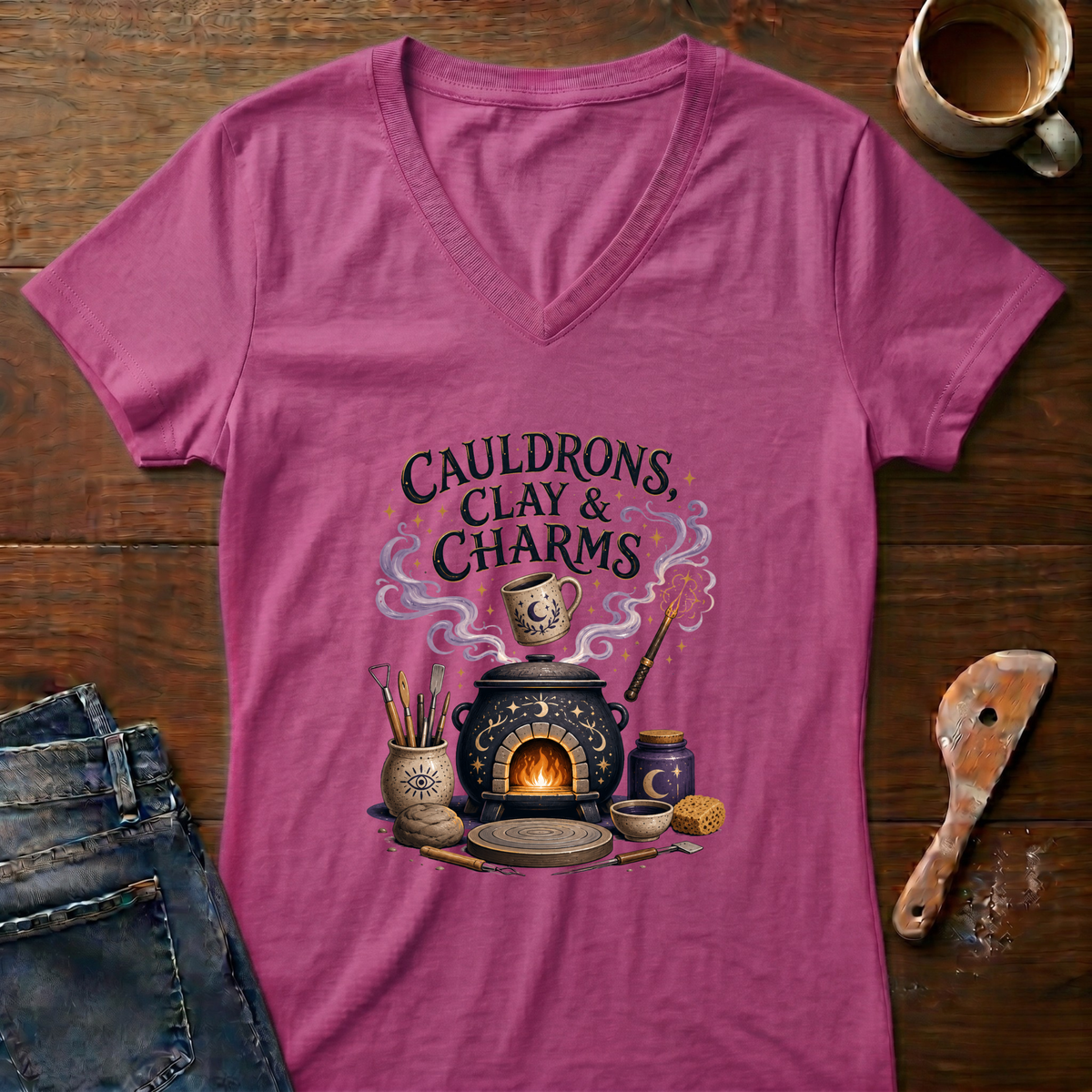 Cauldrons, Clay & Charms Ladies' V-Neck T-Shirt