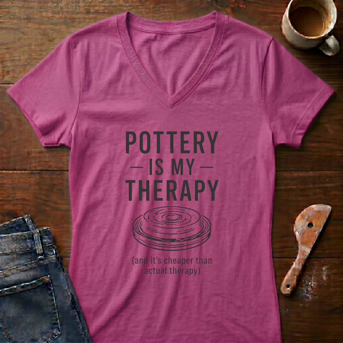 Pottery Is My Therapy Ladies' V-Neck T-Shirt