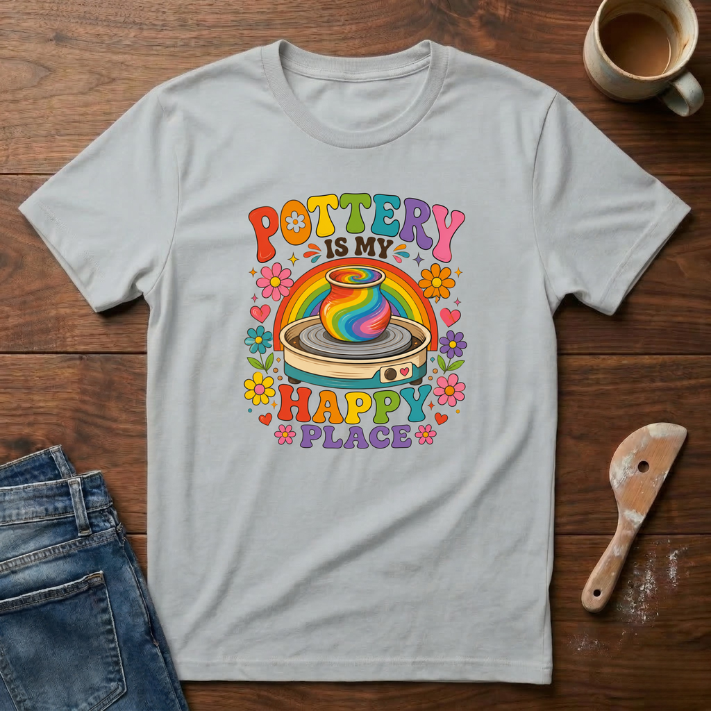 Pottery Is My Happy Place Rainbow T-Shirt