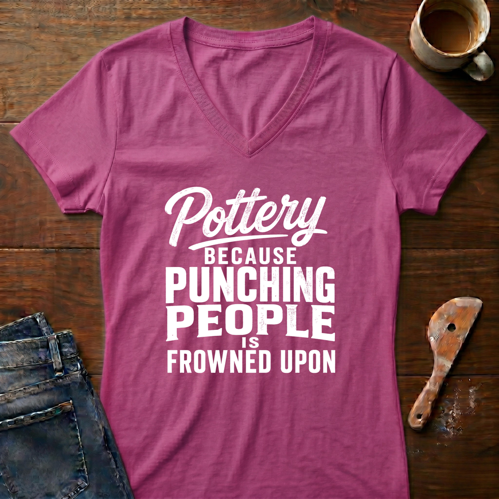 Pottery Because Punching People Is Frowned Upon Ladies' V-Neck T-Shirt