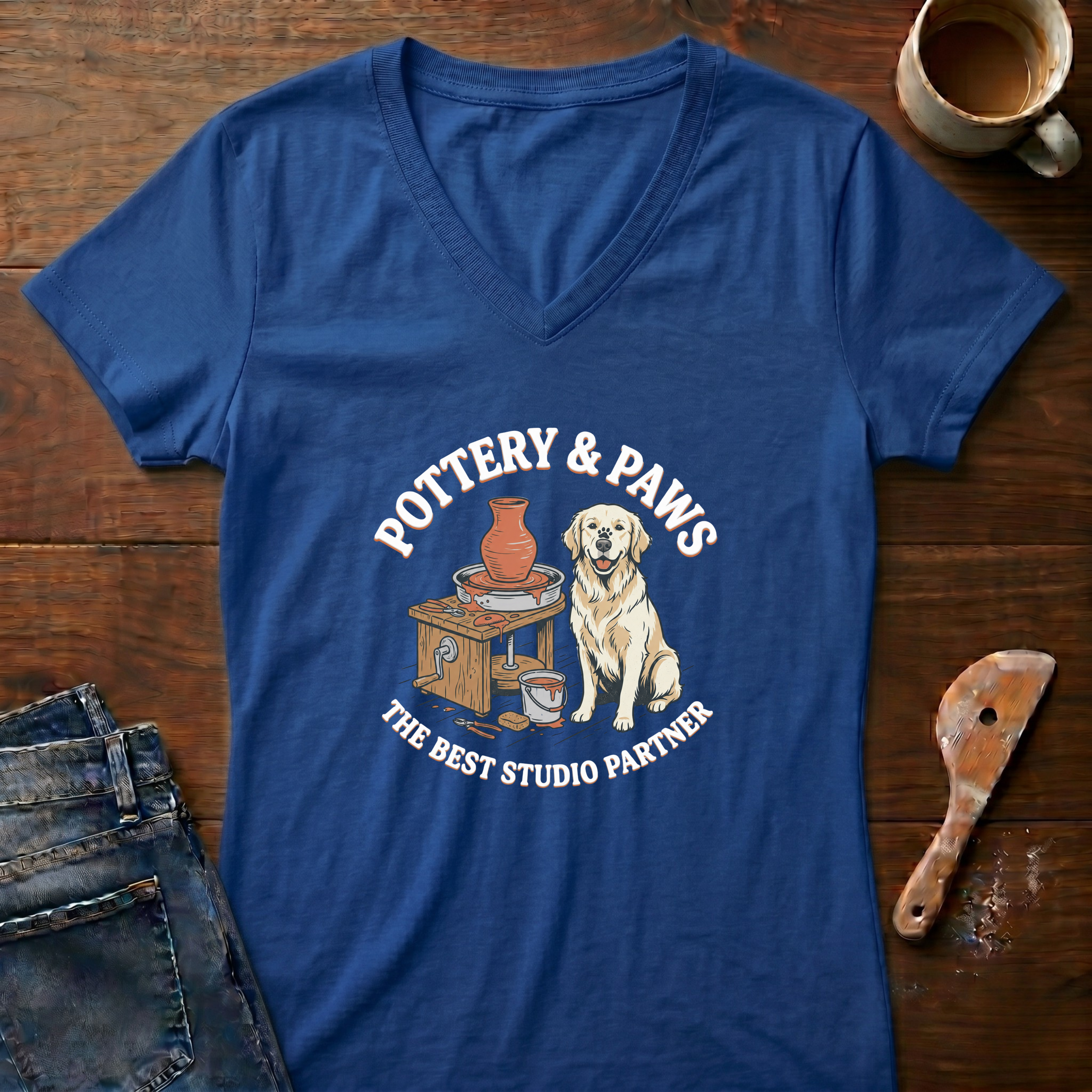 Pottery And Paws Ladies' V-Neck T-Shirt
