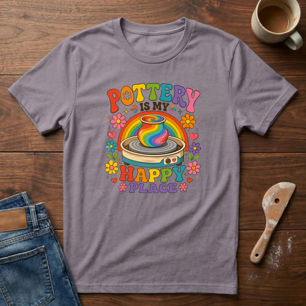 Pottery Is My Happy Place Rainbow T-Shirt