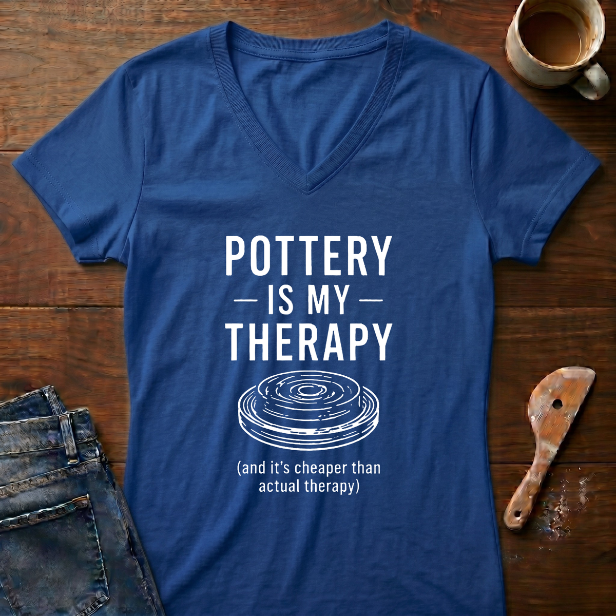 Pottery Is My Therapy Ladies' V-Neck T-Shirt