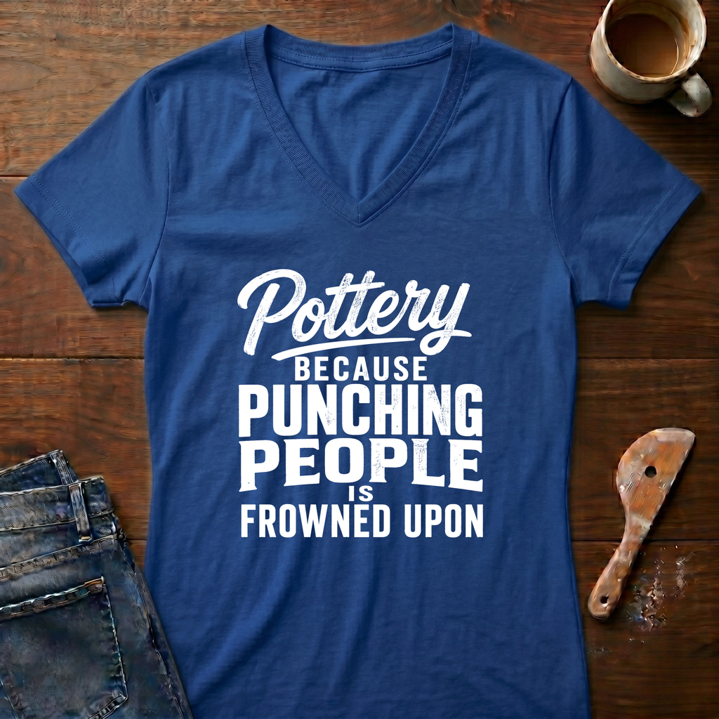 Pottery Because Punching People Is Frowned Upon Ladies' V-Neck T-Shirt