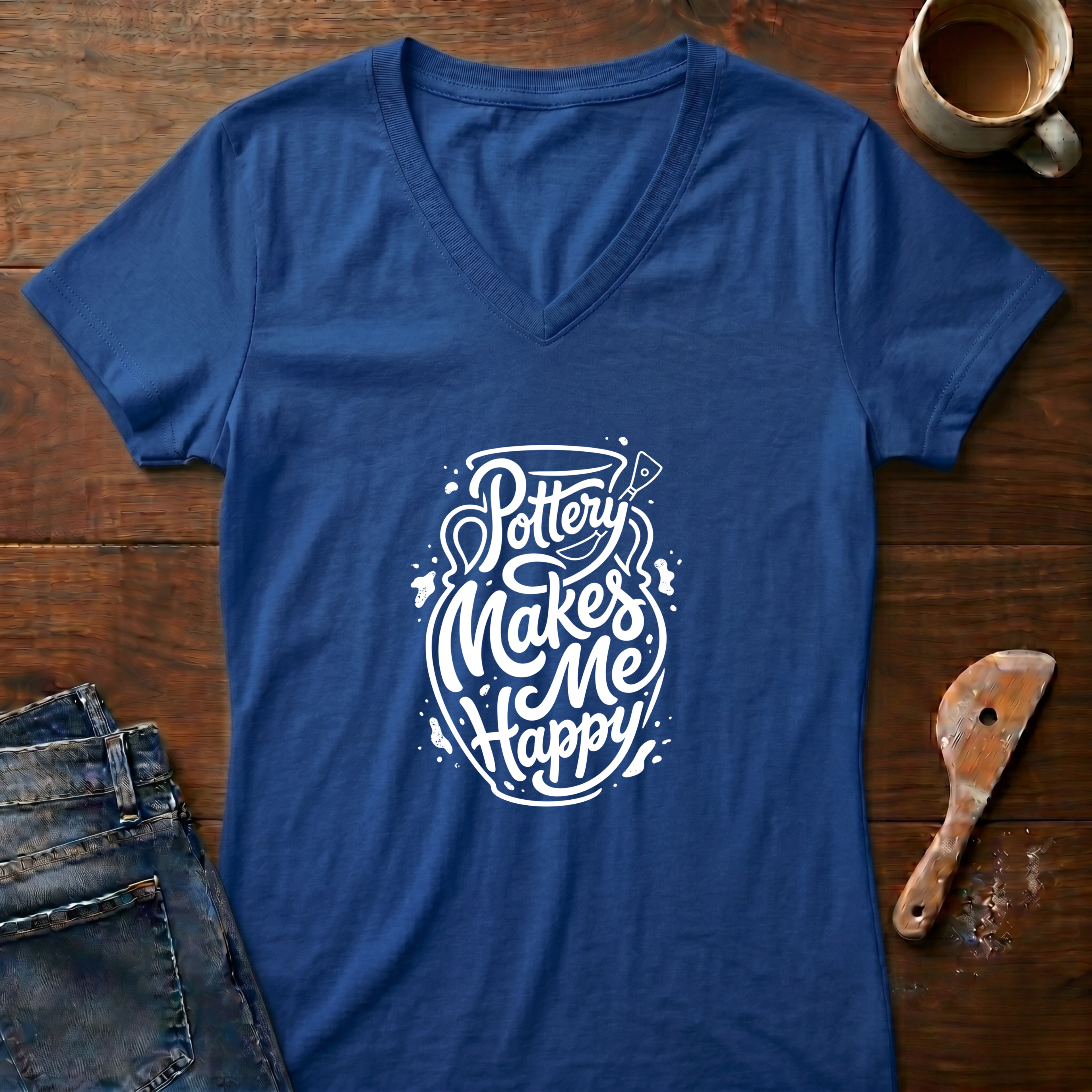 Pottery Makes Me Happy Ladies' V-Neck T-Shirt