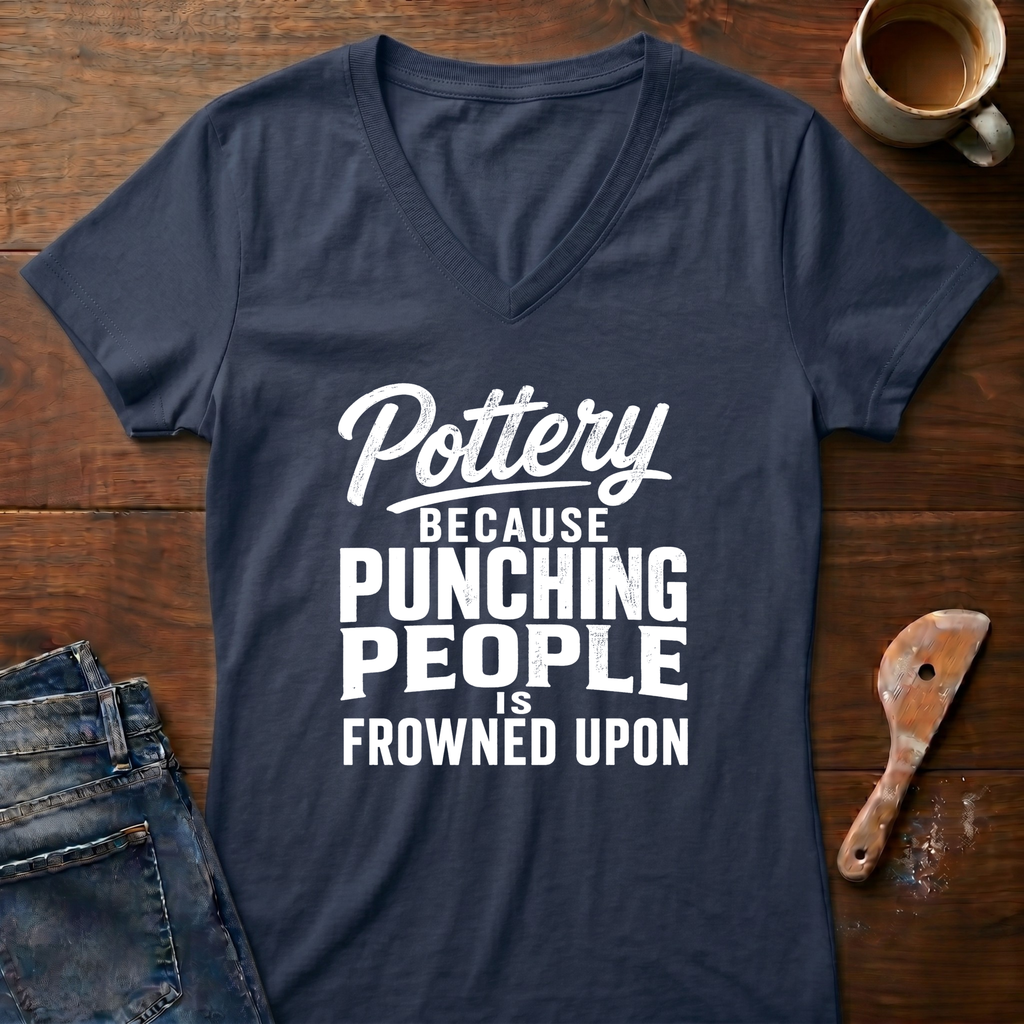 Pottery Because Punching People Is Frowned Upon Ladies' V-Neck T-Shirt