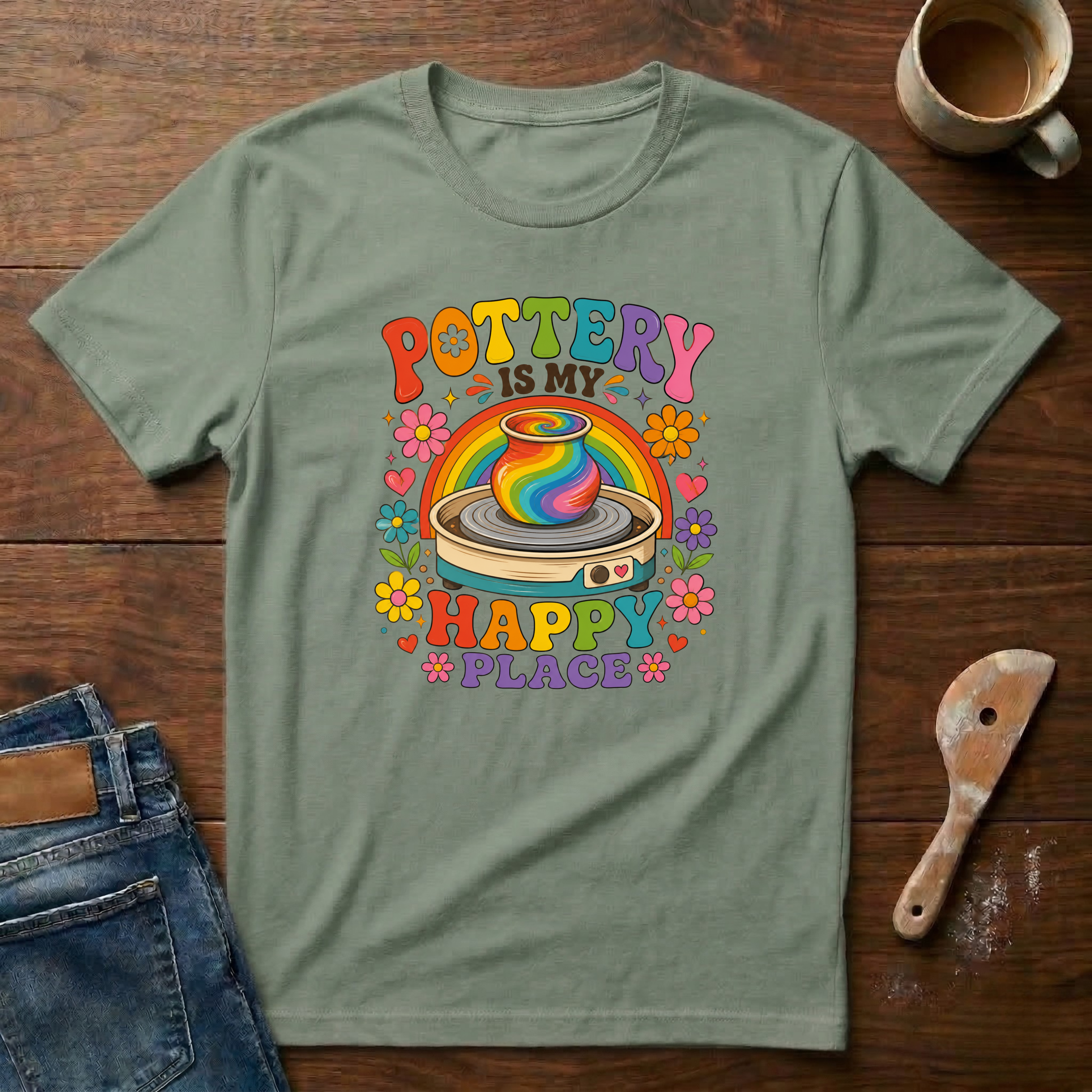 Pottery Is My Happy Place Rainbow T-Shirt