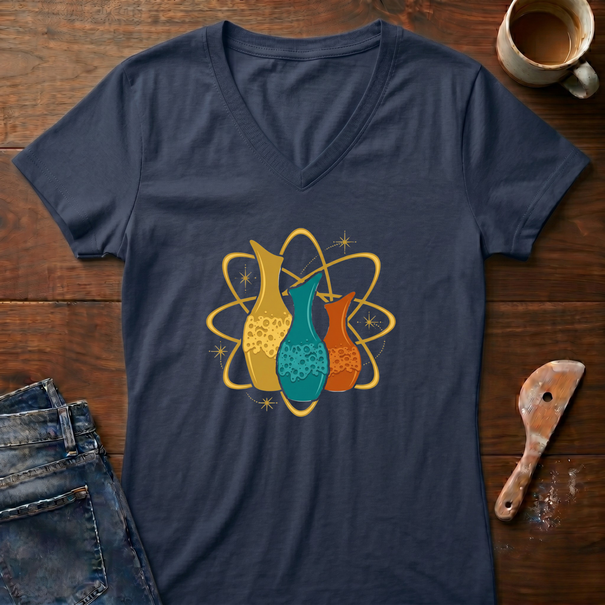 Atomic Pottery Ladies' V-Neck T-Shirt