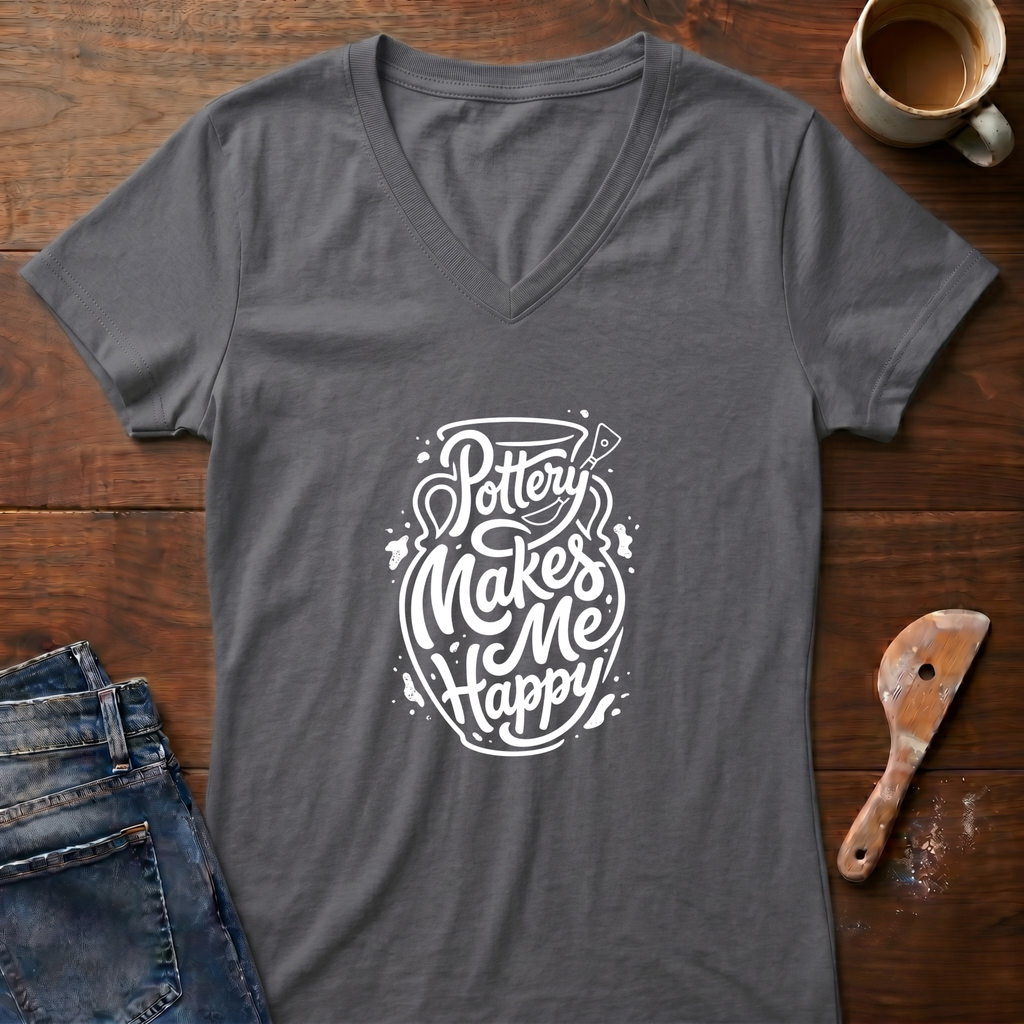 Pottery Makes Me Happy Ladies' V-Neck T-Shirt