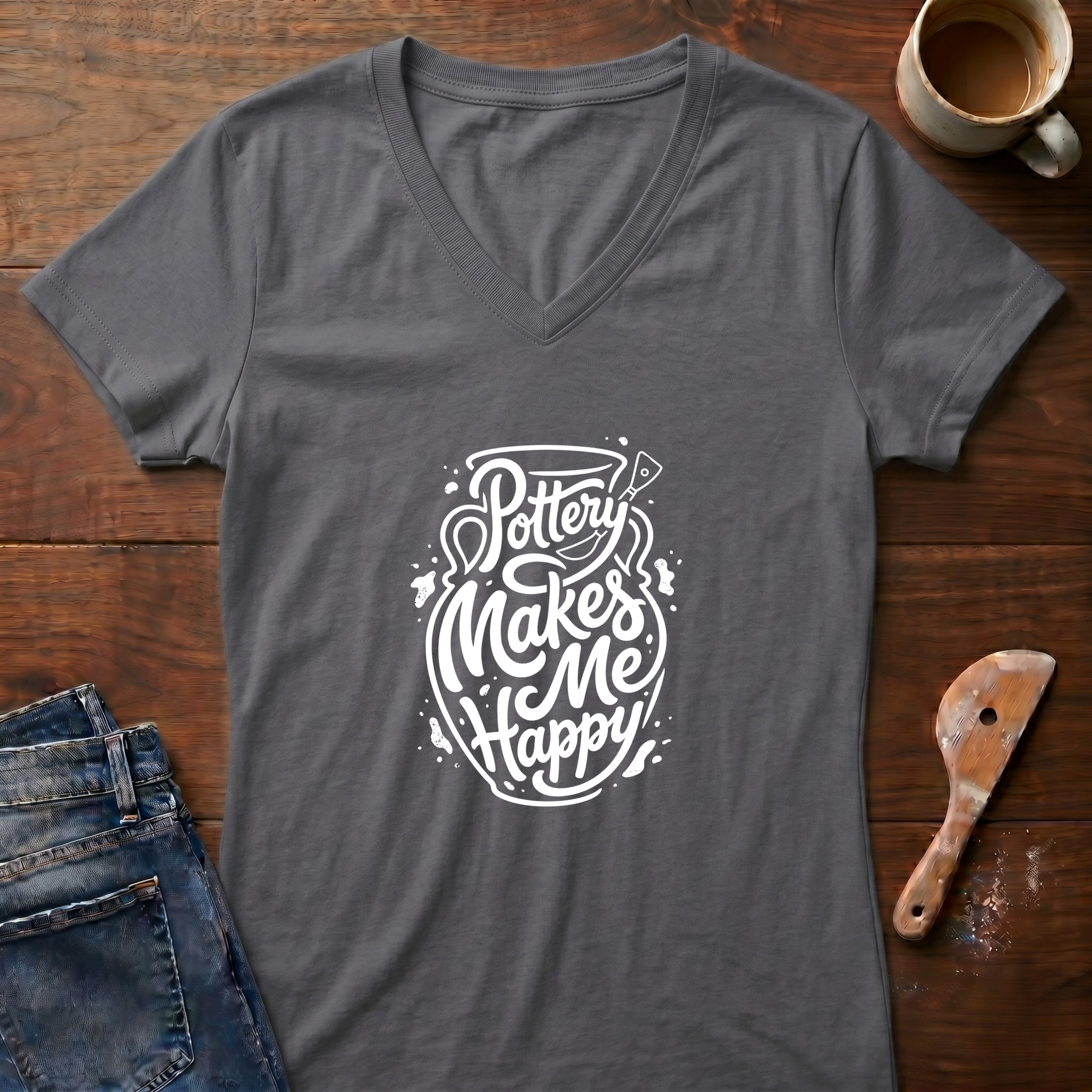 Pottery Makes Me Happy Ladies' V-Neck T-Shirt
