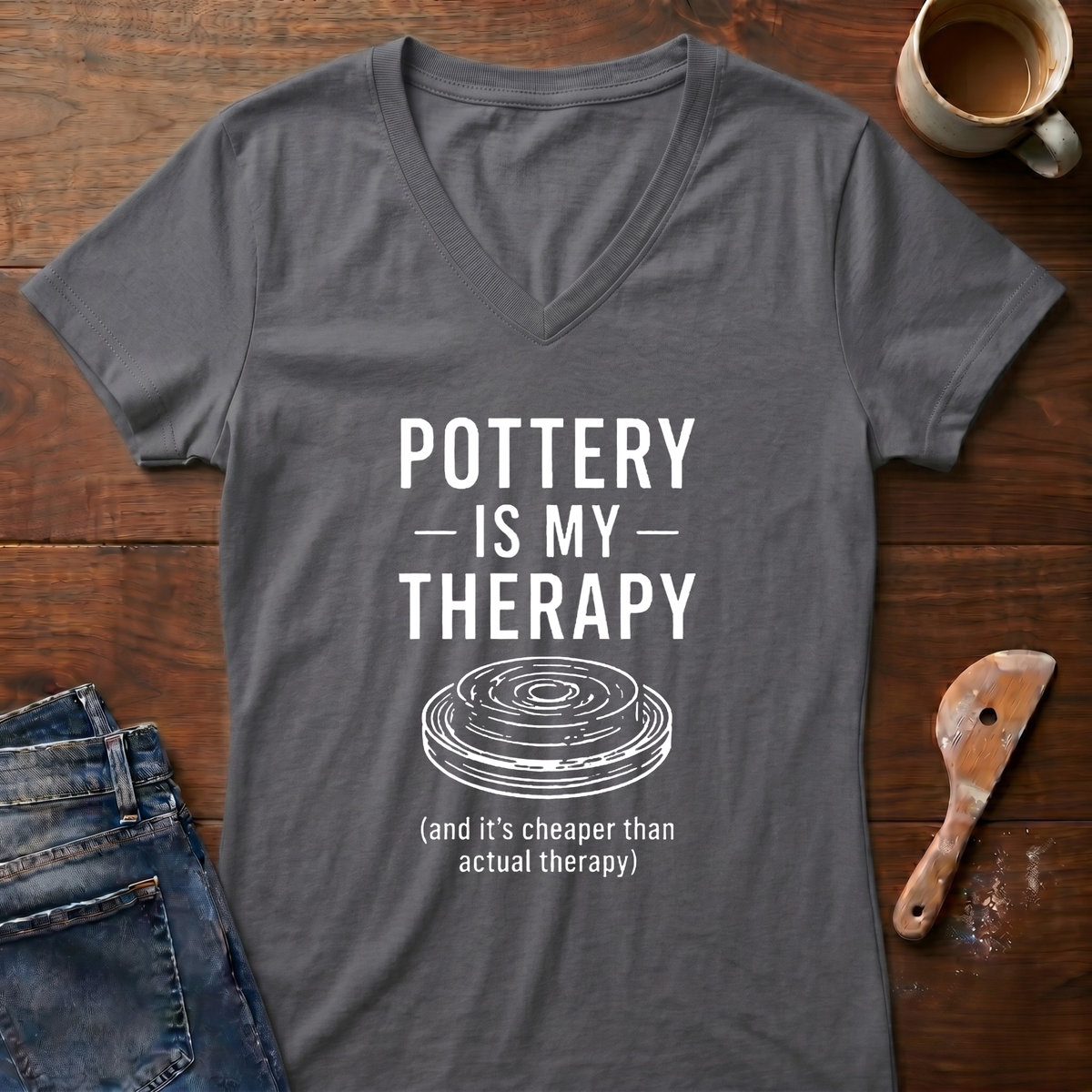 Pottery Is My Therapy Ladies' V-Neck T-Shirt