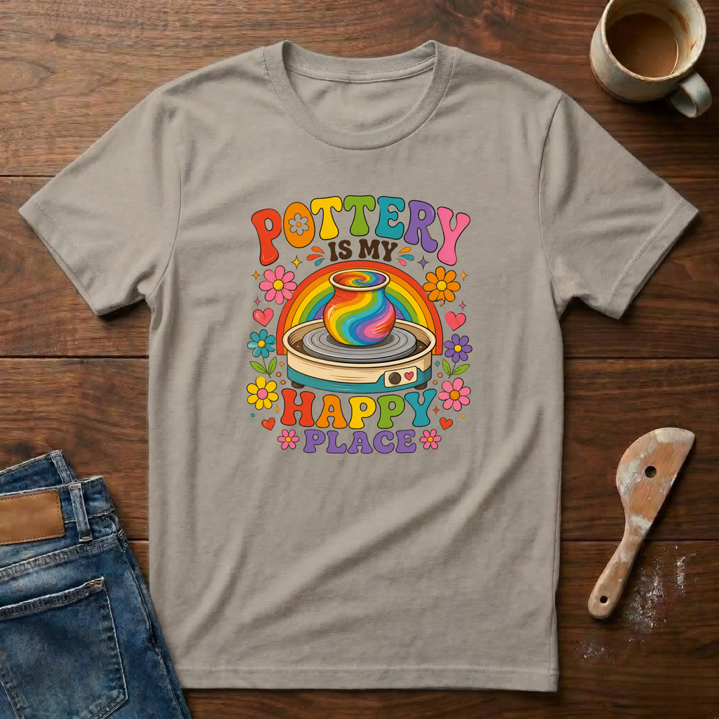 Pottery Is My Happy Place Rainbow T-Shirt