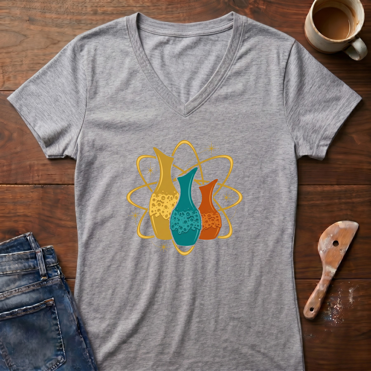 Atomic Pottery Ladies' V-Neck T-Shirt