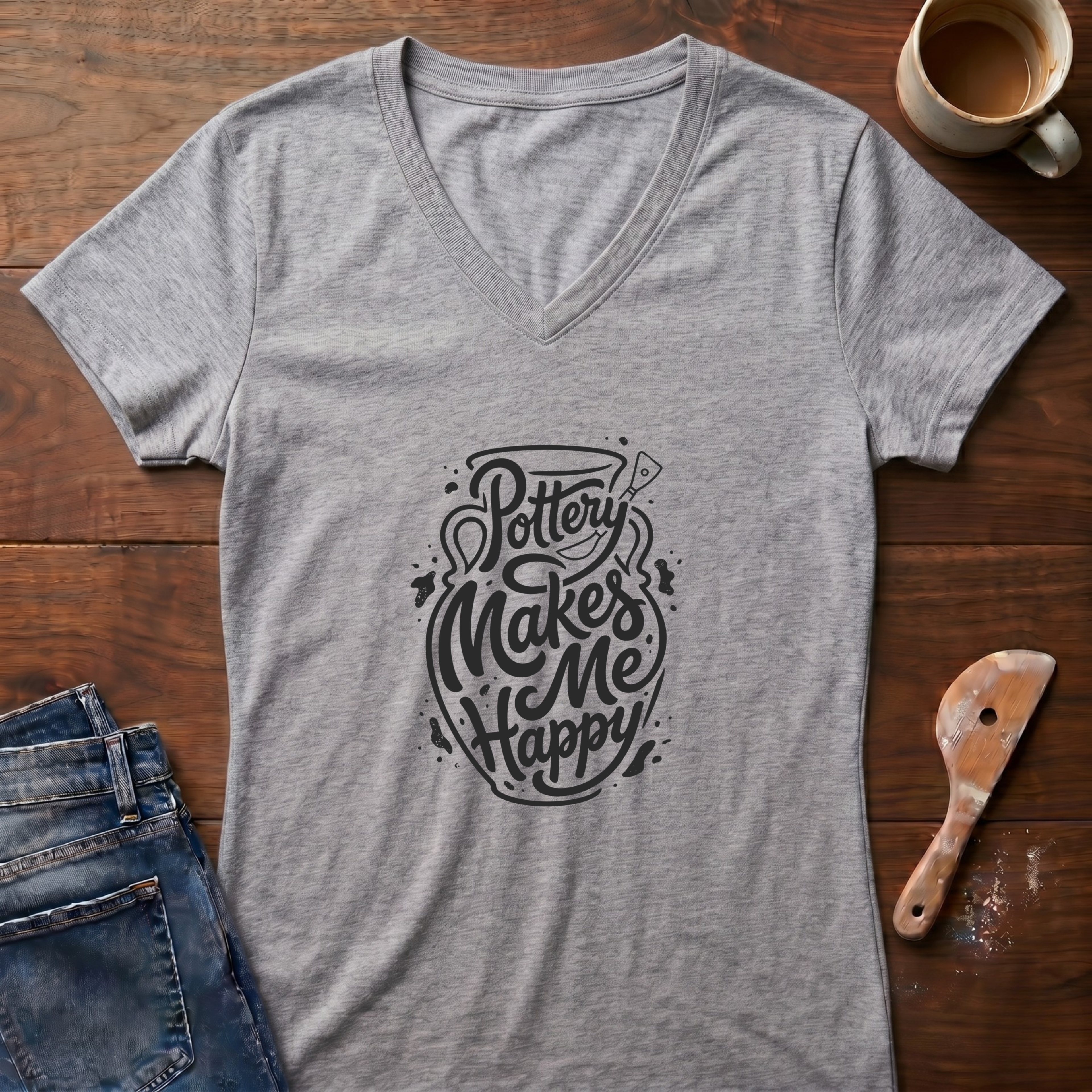 Pottery Makes Me Happy Ladies' V-Neck T-Shirt