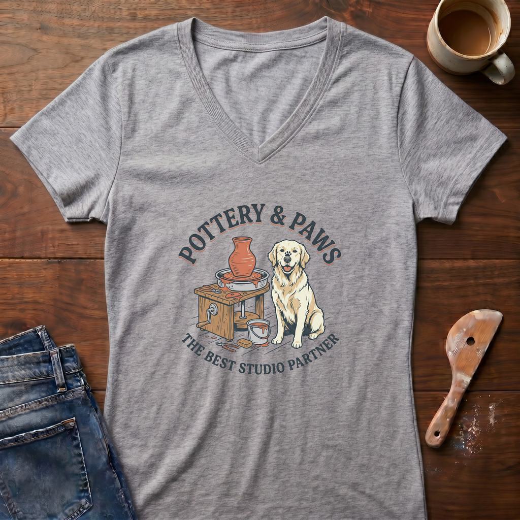 Pottery And Paws Ladies' V-Neck T-Shirt