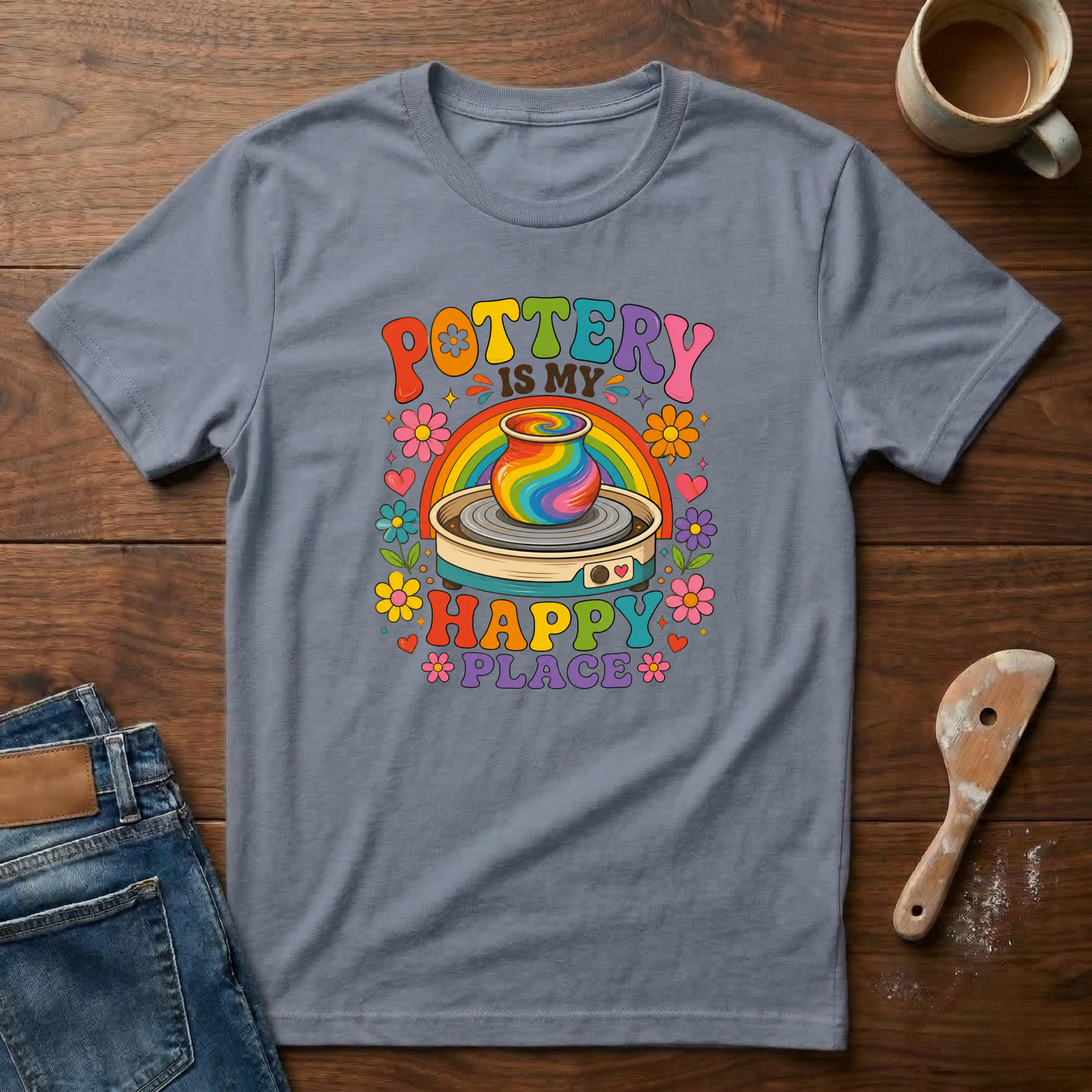Pottery Is My Happy Place Rainbow T-Shirt