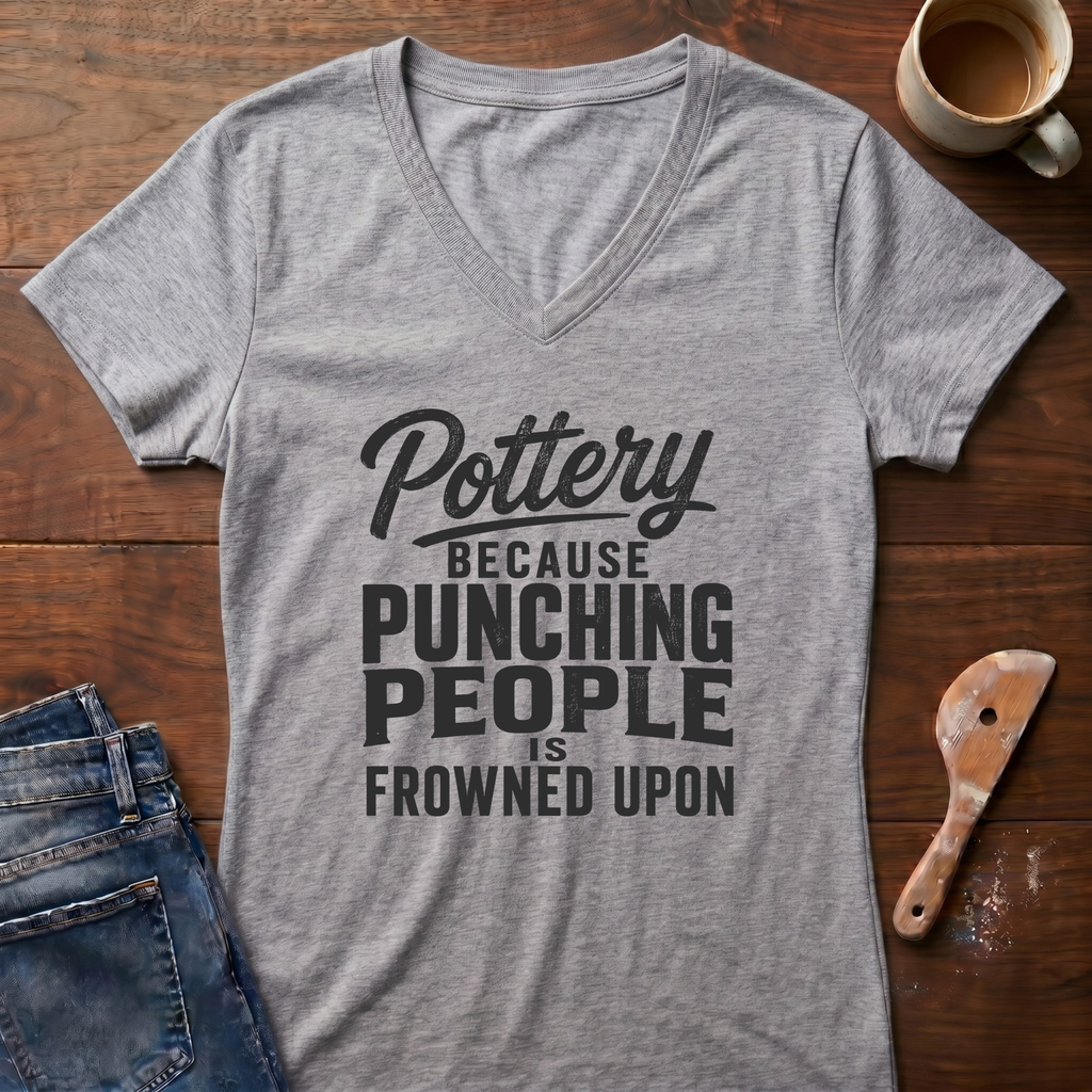 Pottery Because Punching People Is Frowned Upon Ladies' V-Neck T-Shirt