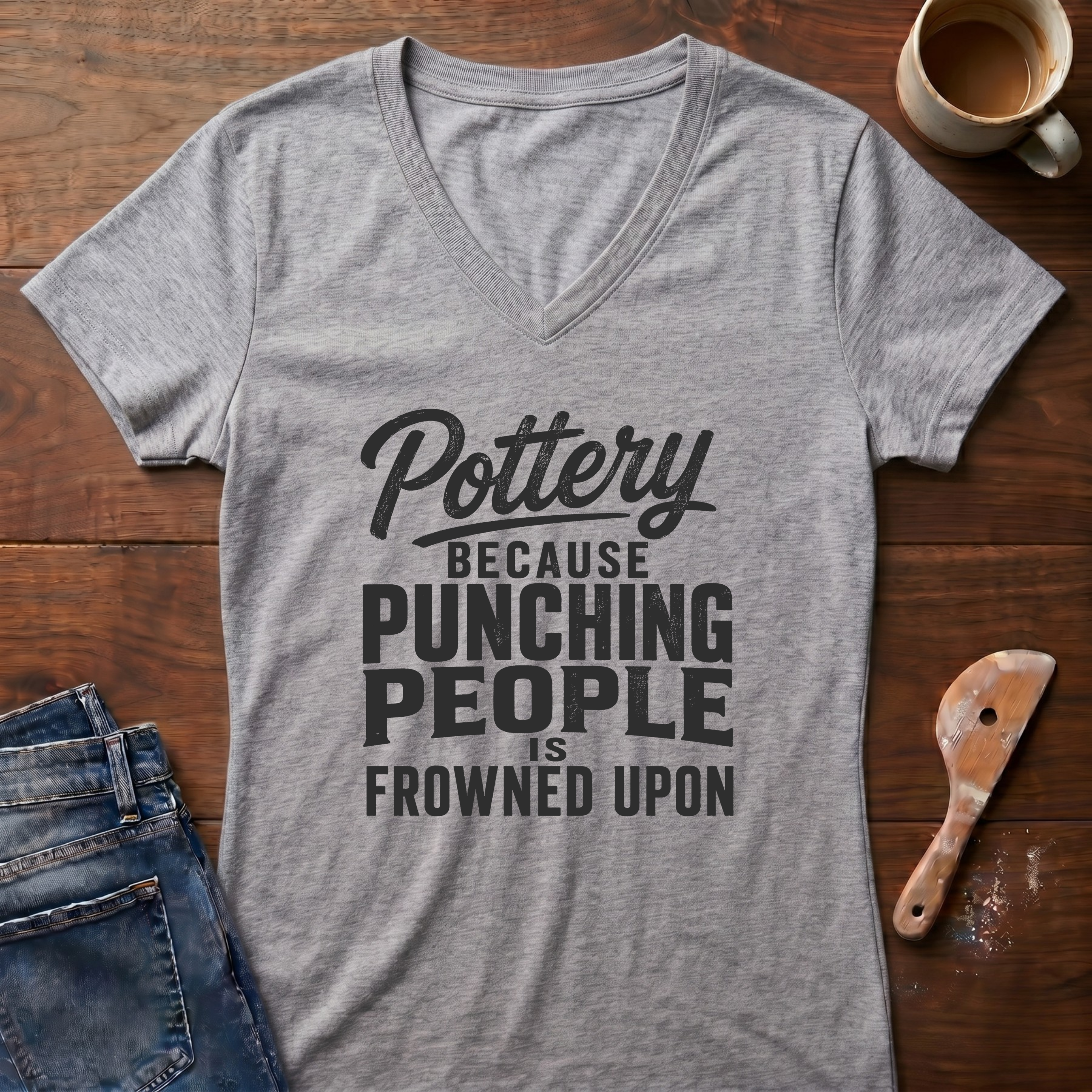 Pottery Because Punching People Is Frowned Upon Ladies' V-Neck T-Shirt