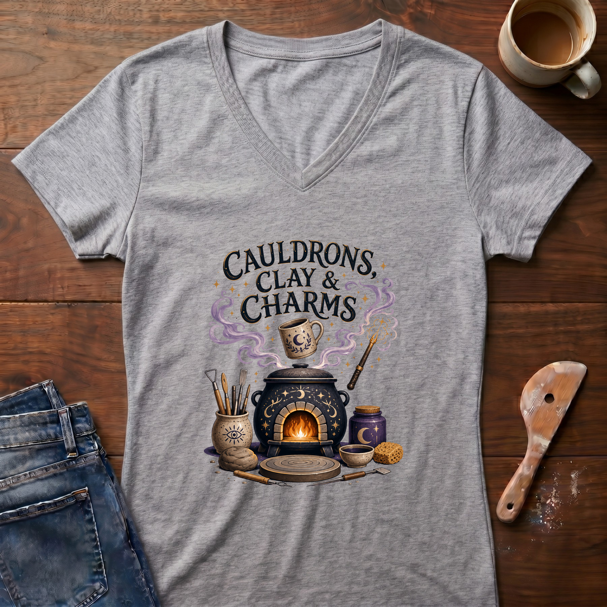 Cauldrons, Clay & Charms Ladies' V-Neck T-Shirt