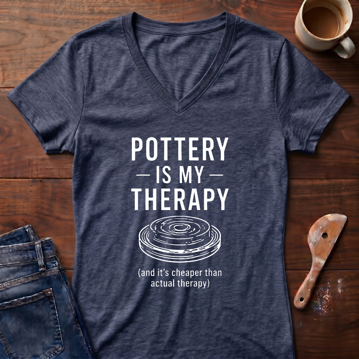 Pottery Is My Therapy Ladies' V-Neck T-Shirt