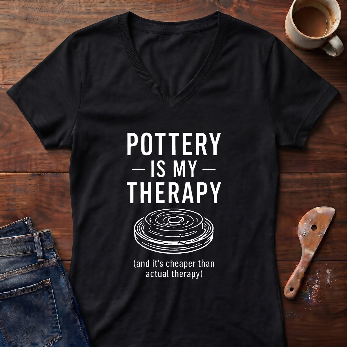 Pottery Is My Therapy Ladies' V-Neck T-Shirt