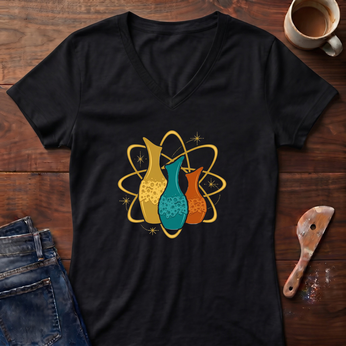 Atomic Pottery Ladies' V-Neck T-Shirt