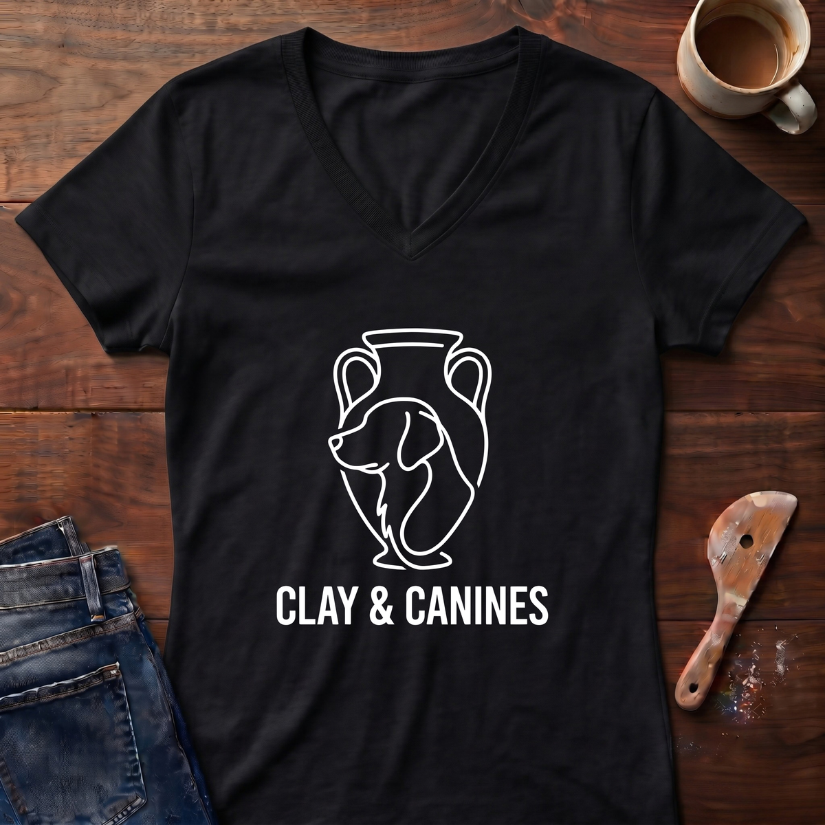 Clay & Canines Ladies' V-Neck T-Shirt