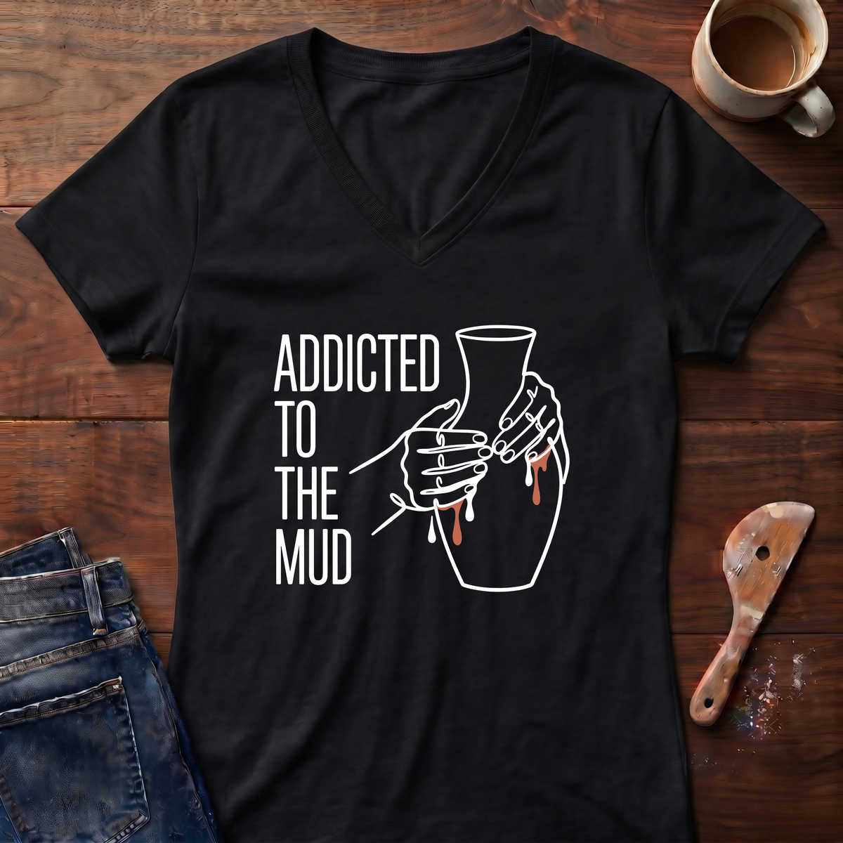 Addicted To The Mud Ladies' V-Neck T-Shirt