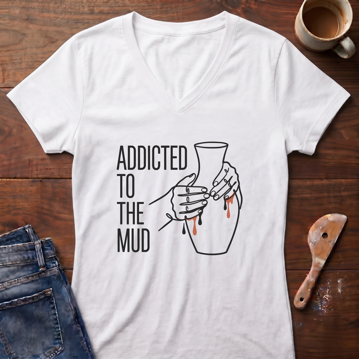 Addicted To The Mud Ladies' V-Neck T-Shirt