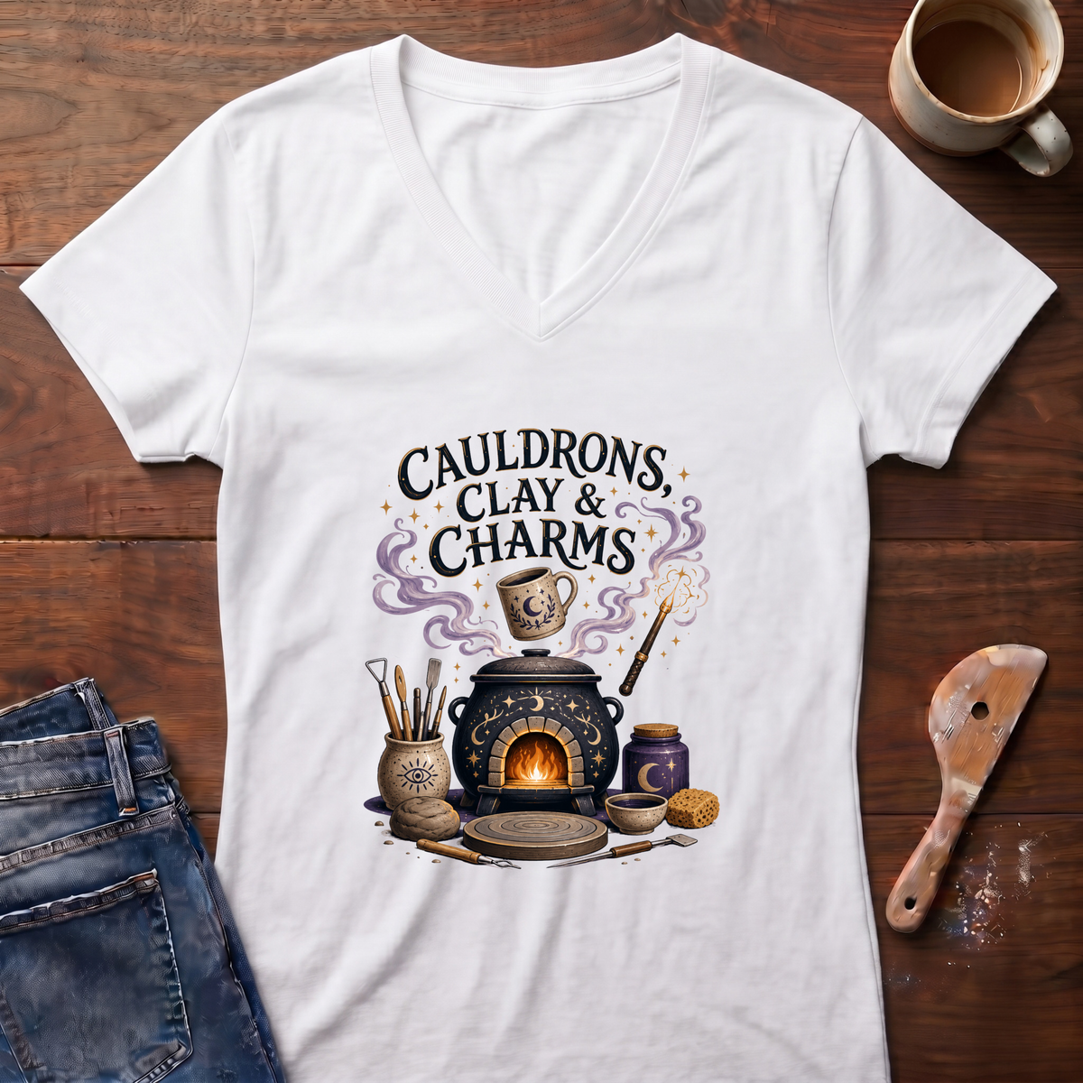 Cauldrons, Clay & Charms Ladies' V-Neck T-Shirt