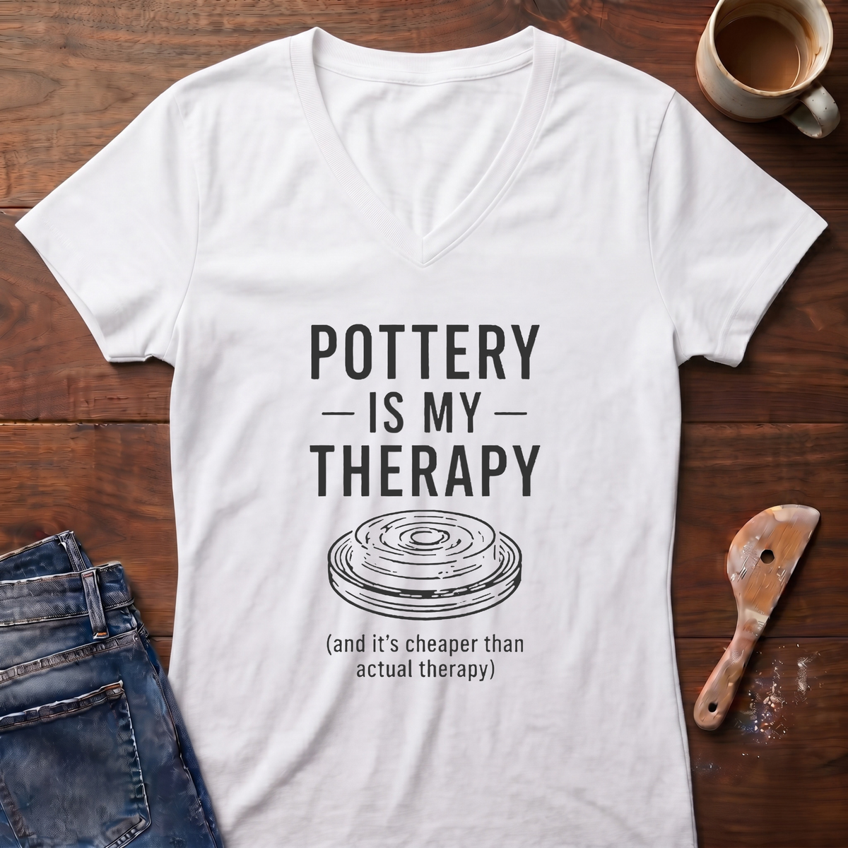 Pottery Is My Therapy Ladies' V-Neck T-Shirt