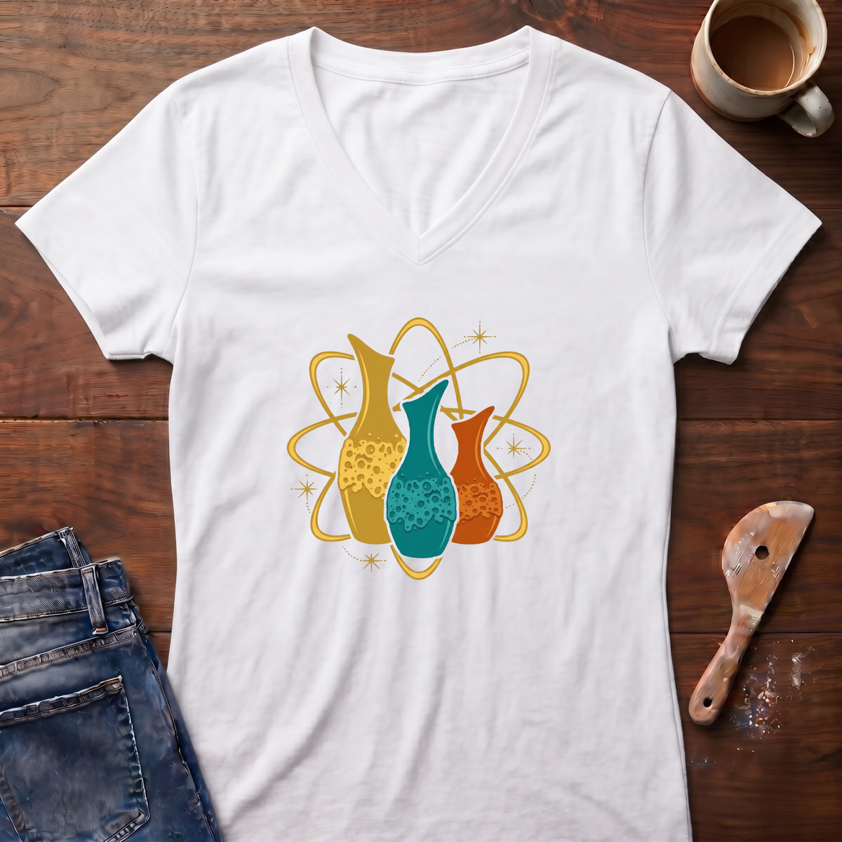 Atomic Pottery Ladies' V-Neck T-Shirt