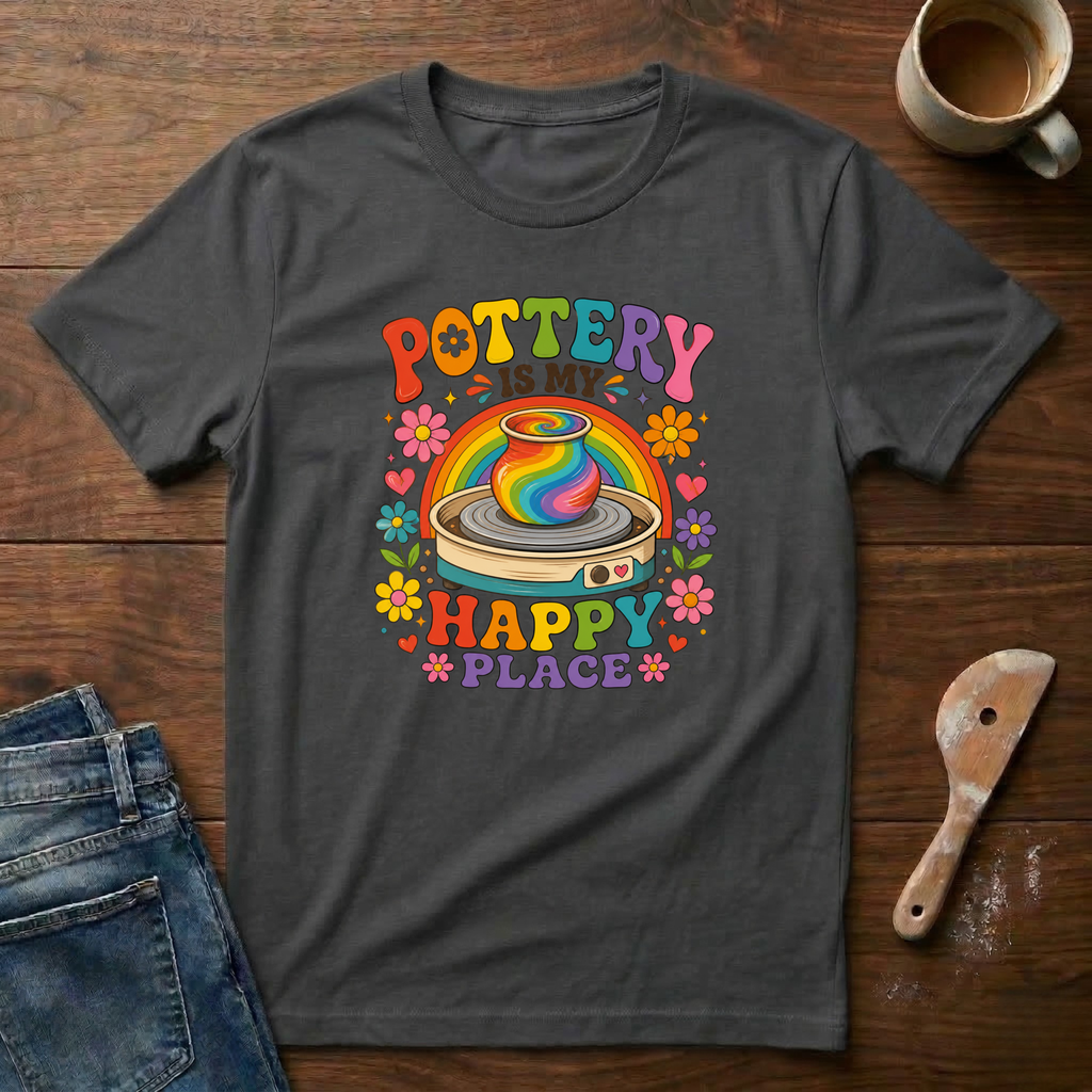 Pottery Is My Happy Place Rainbow T-Shirt