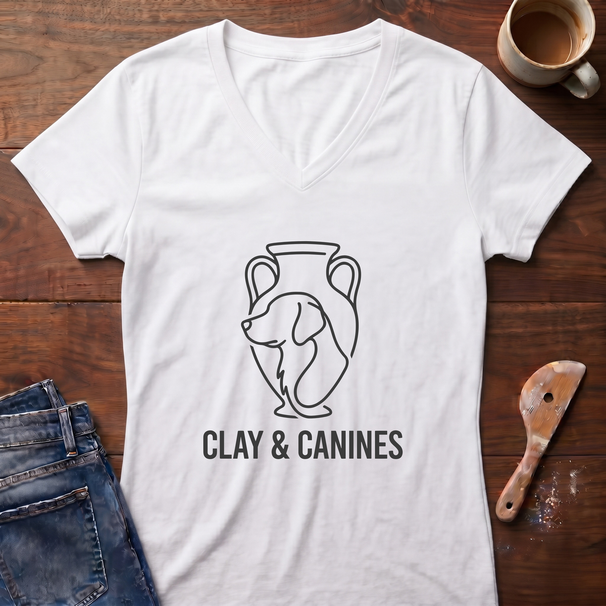 Clay & Canines Ladies' V-Neck T-Shirt